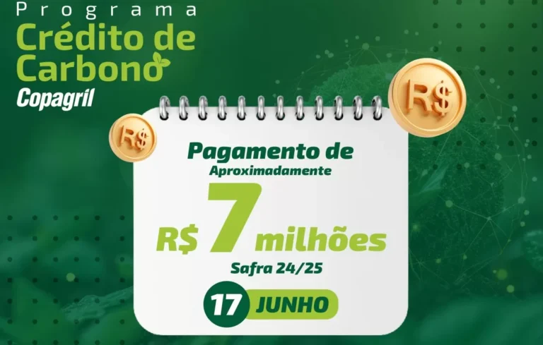 Produtores da Copagril vão receber R$ 7 milhões em bônus referente a crédito de carbono